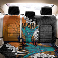 Hawaiian Halloween Back Car Seat Cover Horror Shaka Hand with Plumeria and Polynesian Tattoo Autumn Color LT03 - Polynesian Pride