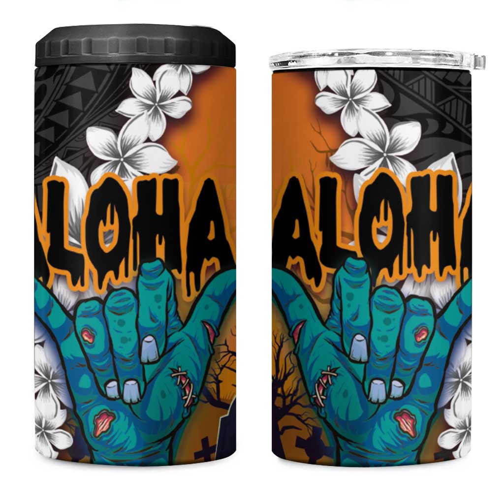 Hawaiian Halloween 4 in 1 Can Cooler Tumbler Horror Shaka Hand with Plumeria and Polynesian Tattoo Autumn Color LT03 One Size: 16 oz Orange - Polynesian Pride