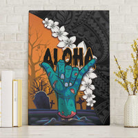Hawaiian Halloween Canvas Wall Art Horror Shaka Hand with Plumeria and Polynesian Tattoo Autumn Color LT03 Without Frame Orange - Polynesian Pride