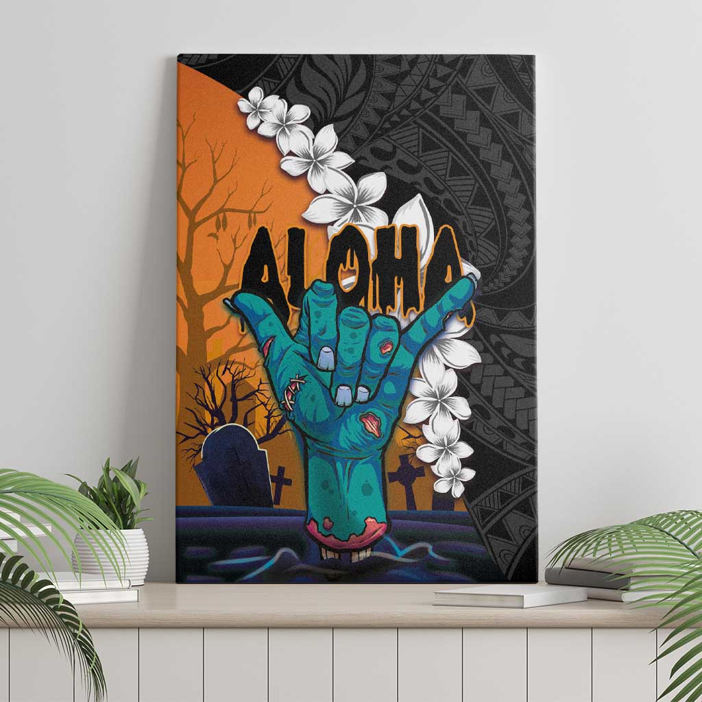 Hawaiian Halloween Canvas Wall Art Horror Shaka Hand with Plumeria and Polynesian Tattoo Autumn Color LT03 - Polynesian Pride