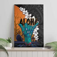 Hawaiian Halloween Canvas Wall Art Horror Shaka Hand with Plumeria and Polynesian Tattoo Autumn Color LT03 - Polynesian Pride