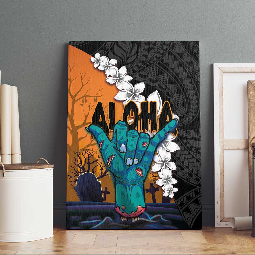 Hawaiian Halloween Canvas Wall Art Horror Shaka Hand with Plumeria and Polynesian Tattoo Autumn Color LT03 - Polynesian Pride