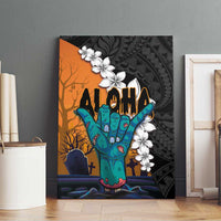 Hawaiian Halloween Canvas Wall Art Horror Shaka Hand with Plumeria and Polynesian Tattoo Autumn Color LT03 - Polynesian Pride