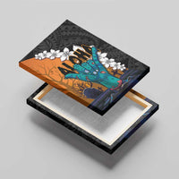 Hawaiian Halloween Canvas Wall Art Horror Shaka Hand with Plumeria and Polynesian Tattoo Autumn Color LT03 - Polynesian Pride