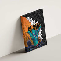 Hawaiian Halloween Canvas Wall Art Horror Shaka Hand with Plumeria and Polynesian Tattoo Autumn Color LT03 - Polynesian Pride