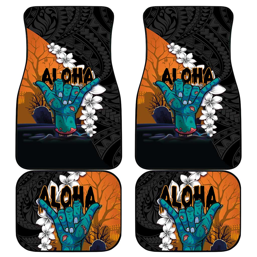 Hawaiian Halloween Car Mats Horror Shaka Hand with Plumeria and Polynesian Tattoo Autumn Color LT03 - Polynesian Pride