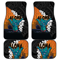 Hawaiian Halloween Car Mats Horror Shaka Hand with Plumeria and Polynesian Tattoo Autumn Color LT03 - Polynesian Pride