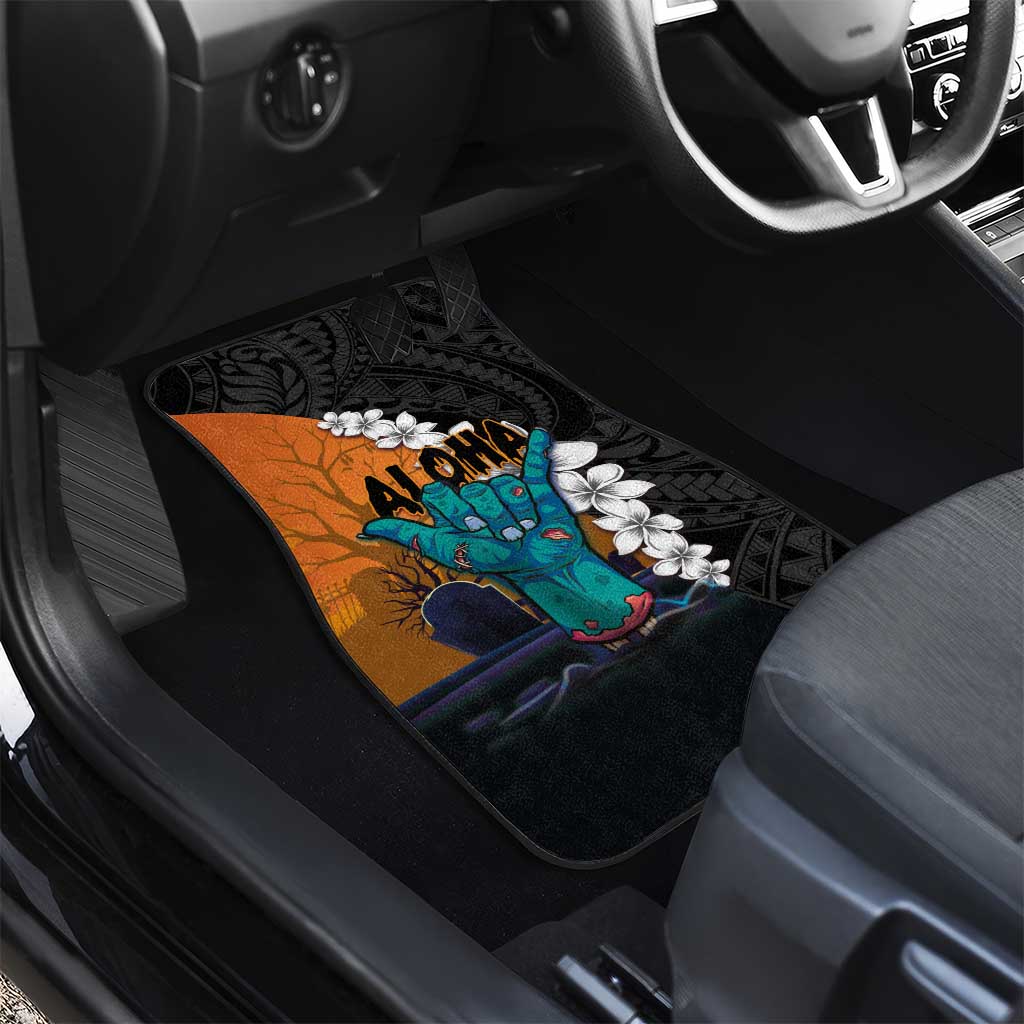 Hawaiian Halloween Car Mats Horror Shaka Hand with Plumeria and Polynesian Tattoo Autumn Color LT03 - Polynesian Pride