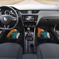 Hawaiian Halloween Car Mats Horror Shaka Hand with Plumeria and Polynesian Tattoo Autumn Color LT03 Set 2pcs - Front Orange - Polynesian Pride