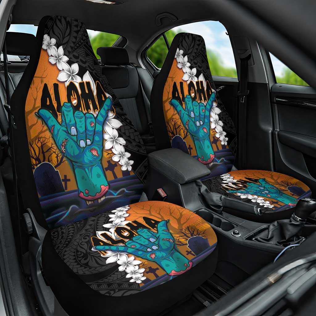 Hawaiian Halloween Car Seat Cover Horror Shaka Hand with Plumeria and Polynesian Tattoo Autumn Color LT03 One Size Orange - Polynesian Pride