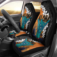 Hawaiian Halloween Car Seat Cover Horror Shaka Hand with Plumeria and Polynesian Tattoo Autumn Color LT03 - Polynesian Pride
