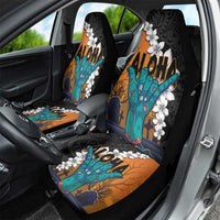 Hawaiian Halloween Car Seat Cover Horror Shaka Hand with Plumeria and Polynesian Tattoo Autumn Color LT03 - Polynesian Pride