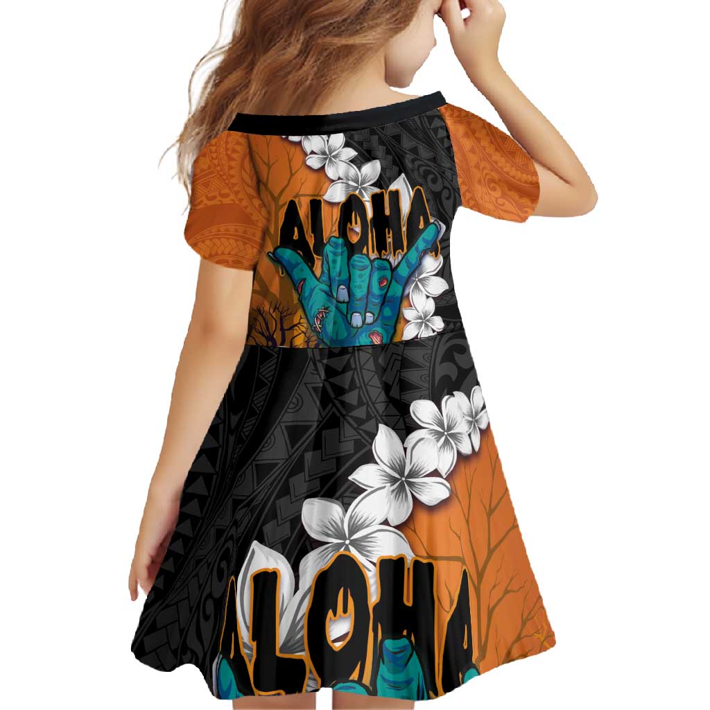 Hawaiian Halloween Family Matching Off Shoulder Maxi Dress and Hawaiian Shirt Horror Shaka Hand with Plumeria and Polynesian Tattoo Autumn Color LT03 - Polynesian Pride