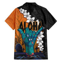 Hawaiian Halloween Family Matching Short Sleeve Bodycon Dress and Hawaiian Shirt Horror Shaka Hand with Plumeria and Polynesian Tattoo Autumn Color LT03 - Polynesian Pride
