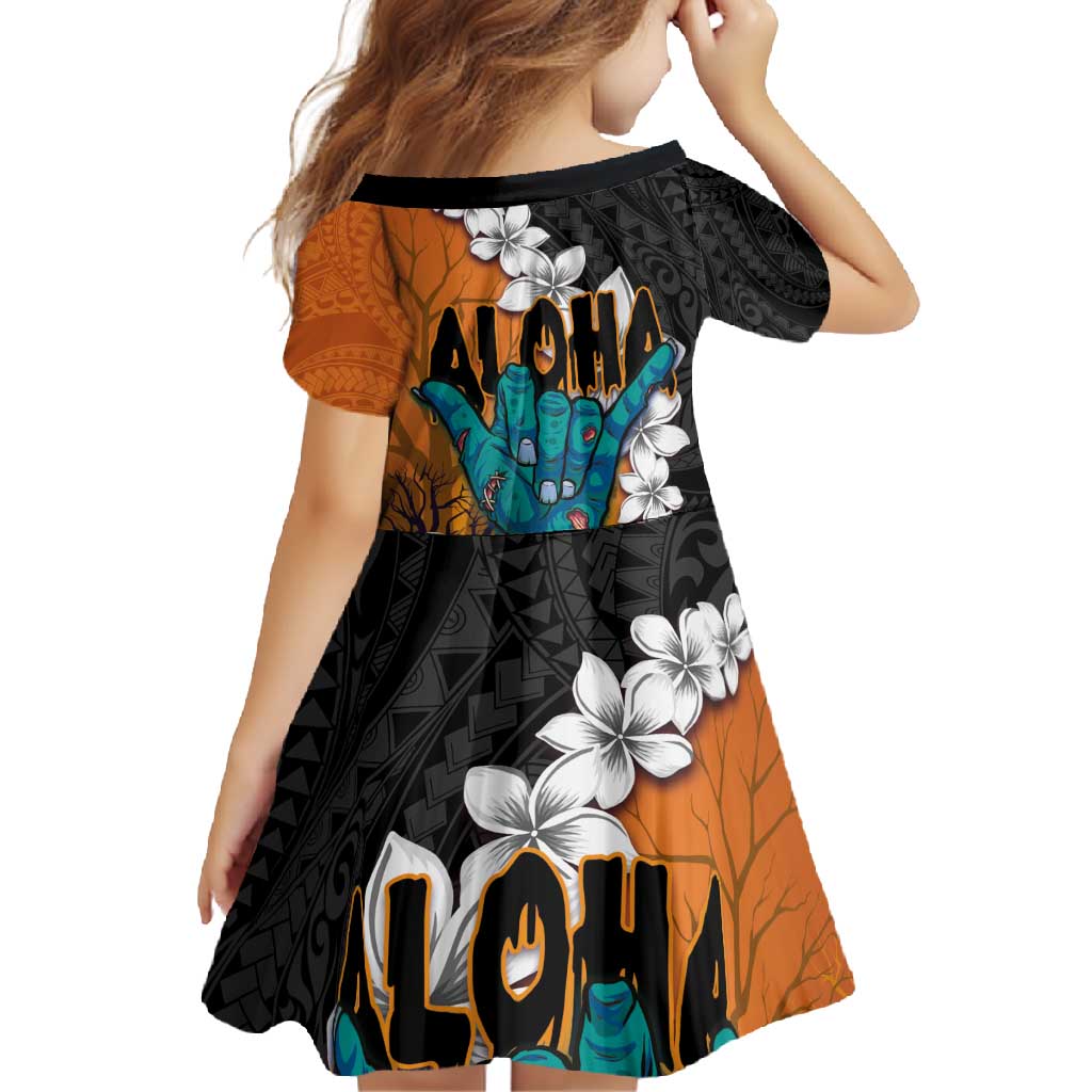 Hawaiian Halloween Family Matching Summer Maxi Dress and Hawaiian Shirt Horror Shaka Hand with Plumeria and Polynesian Tattoo Autumn Color LT03 - Polynesian Pride