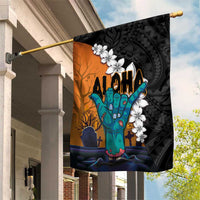 Hawaiian Halloween Garden Flag Horror Shaka Hand with Plumeria and Polynesian Tattoo Autumn Color LT03 House Flag Orange - Polynesian Pride