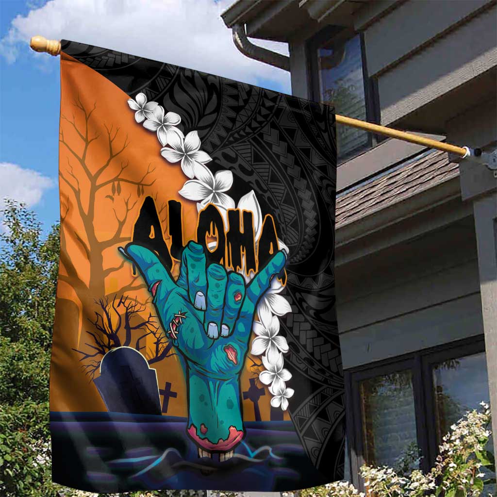 Hawaiian Halloween Garden Flag Horror Shaka Hand with Plumeria and Polynesian Tattoo Autumn Color LT03 - Polynesian Pride