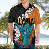 Hawaiian Halloween Hawaiian Shirt Horror Shaka Hand with Plumeria and Polynesian Tattoo Autumn Color LT03 - Polynesian Pride