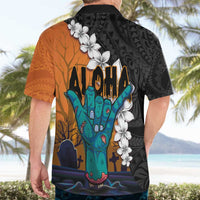 Hawaiian Halloween Hawaiian Shirt Horror Shaka Hand with Plumeria and Polynesian Tattoo Autumn Color LT03 - Polynesian Pride