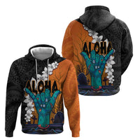 Hawaiian Halloween Hoodie Horror Shaka Hand with Plumeria and Polynesian Tattoo Autumn Color LT03 - Polynesian Pride