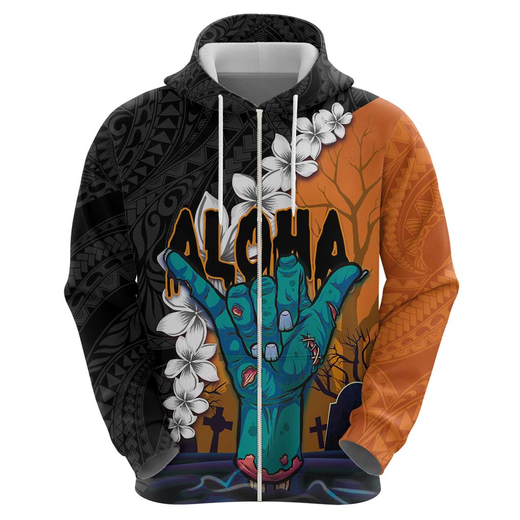 Hawaiian Halloween Hoodie Horror Shaka Hand with Plumeria and Polynesian Tattoo Autumn Color LT03 - Polynesian Pride