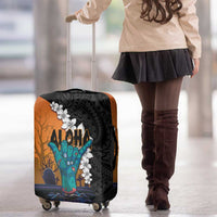 Hawaiian Halloween Luggage Cover Horror Shaka Hand with Plumeria and Polynesian Tattoo Autumn Color LT03 - Polynesian Pride
