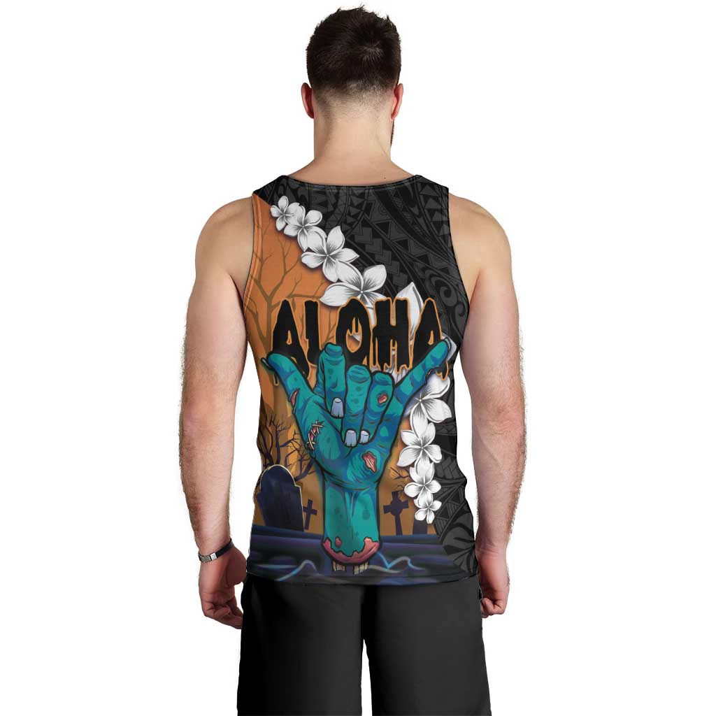 Hawaiian Halloween Men Tank Top Horror Shaka Hand with Plumeria and Polynesian Tattoo Autumn Color LT03 - Polynesian Pride