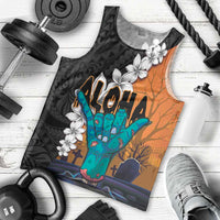 Hawaiian Halloween Men Tank Top Horror Shaka Hand with Plumeria and Polynesian Tattoo Autumn Color LT03 - Polynesian Pride