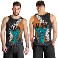 Hawaiian Halloween Men Tank Top Horror Shaka Hand with Plumeria and Polynesian Tattoo Autumn Color LT03 - Polynesian Pride