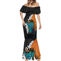 Hawaiian Halloween Mermaid Dress Horror Shaka Hand with Plumeria and Polynesian Tattoo Autumn Color LT03 - Polynesian Pride