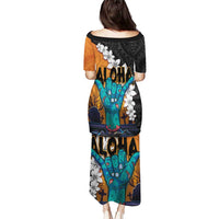 Hawaiian Halloween Puletasi Horror Shaka Hand with Plumeria and Polynesian Tattoo Autumn Color LT03 - Polynesian Pride