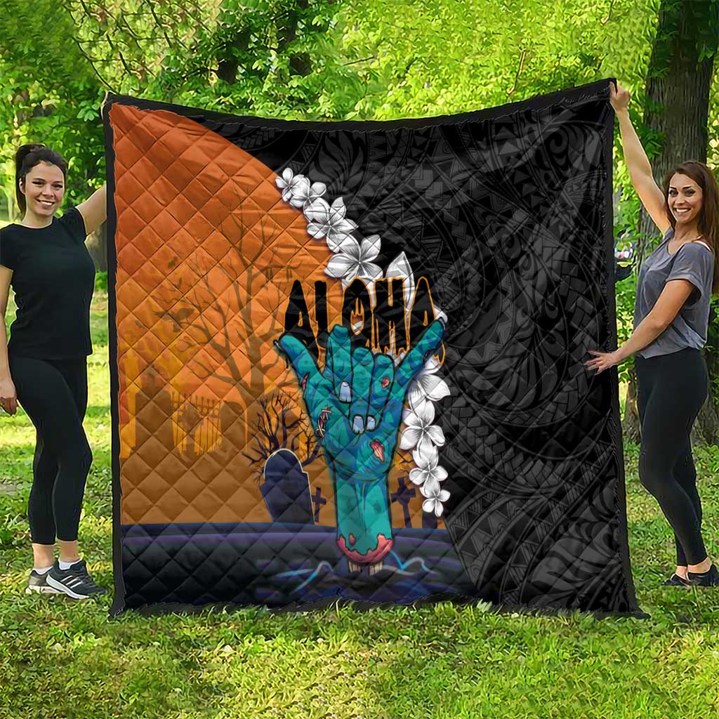 Hawaiian Halloween Quilt Horror Shaka Hand with Plumeria and Polynesian Tattoo Autumn Color LT03 - Polynesian Pride