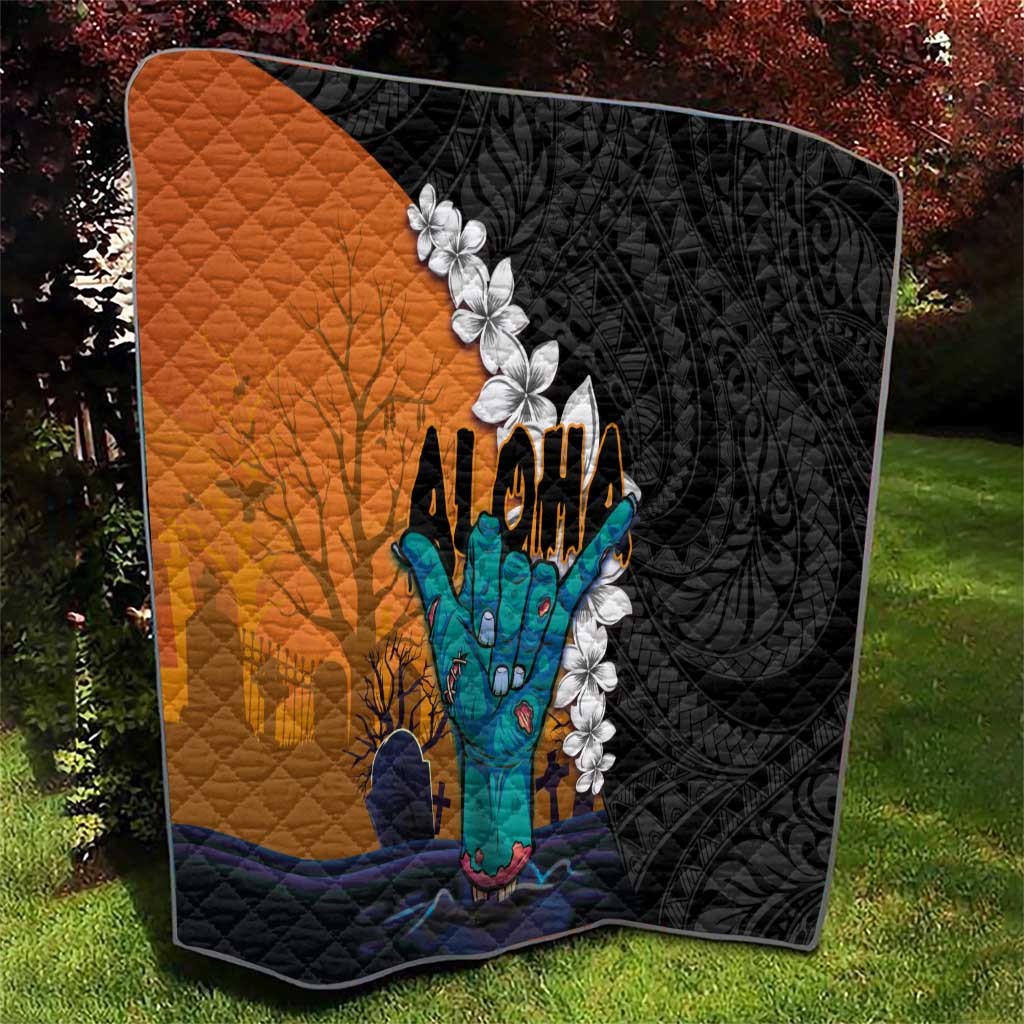 Hawaiian Halloween Quilt Horror Shaka Hand with Plumeria and Polynesian Tattoo Autumn Color LT03 - Polynesian Pride