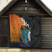 Hawaiian Halloween Quilt Horror Shaka Hand with Plumeria and Polynesian Tattoo Autumn Color LT03 - Polynesian Pride