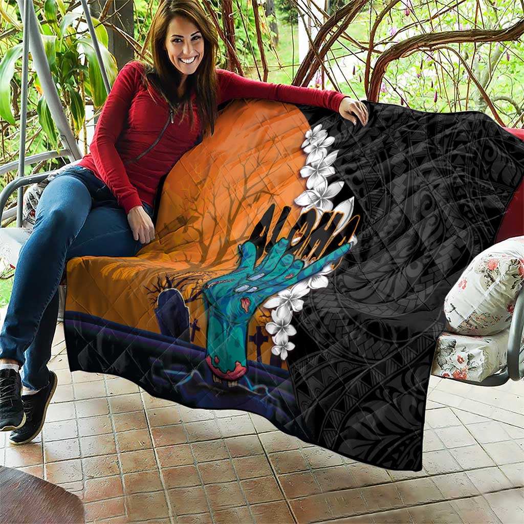 Hawaiian Halloween Quilt Horror Shaka Hand with Plumeria and Polynesian Tattoo Autumn Color LT03 - Polynesian Pride