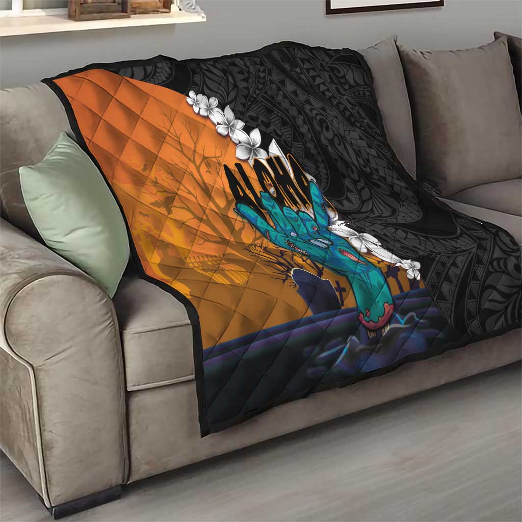 Hawaiian Halloween Quilt Horror Shaka Hand with Plumeria and Polynesian Tattoo Autumn Color LT03 - Polynesian Pride