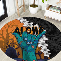 Hawaiian Halloween Round Carpet Horror Shaka Hand with Plumeria and Polynesian Tattoo Autumn Color LT03 Orange - Polynesian Pride