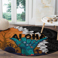 Hawaiian Halloween Round Carpet Horror Shaka Hand with Plumeria and Polynesian Tattoo Autumn Color LT03 - Polynesian Pride