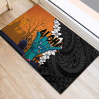 Hawaiian Halloween Rubber Doormat Horror Shaka Hand with Plumeria and Polynesian Tattoo Autumn Color LT03 - Polynesian Pride