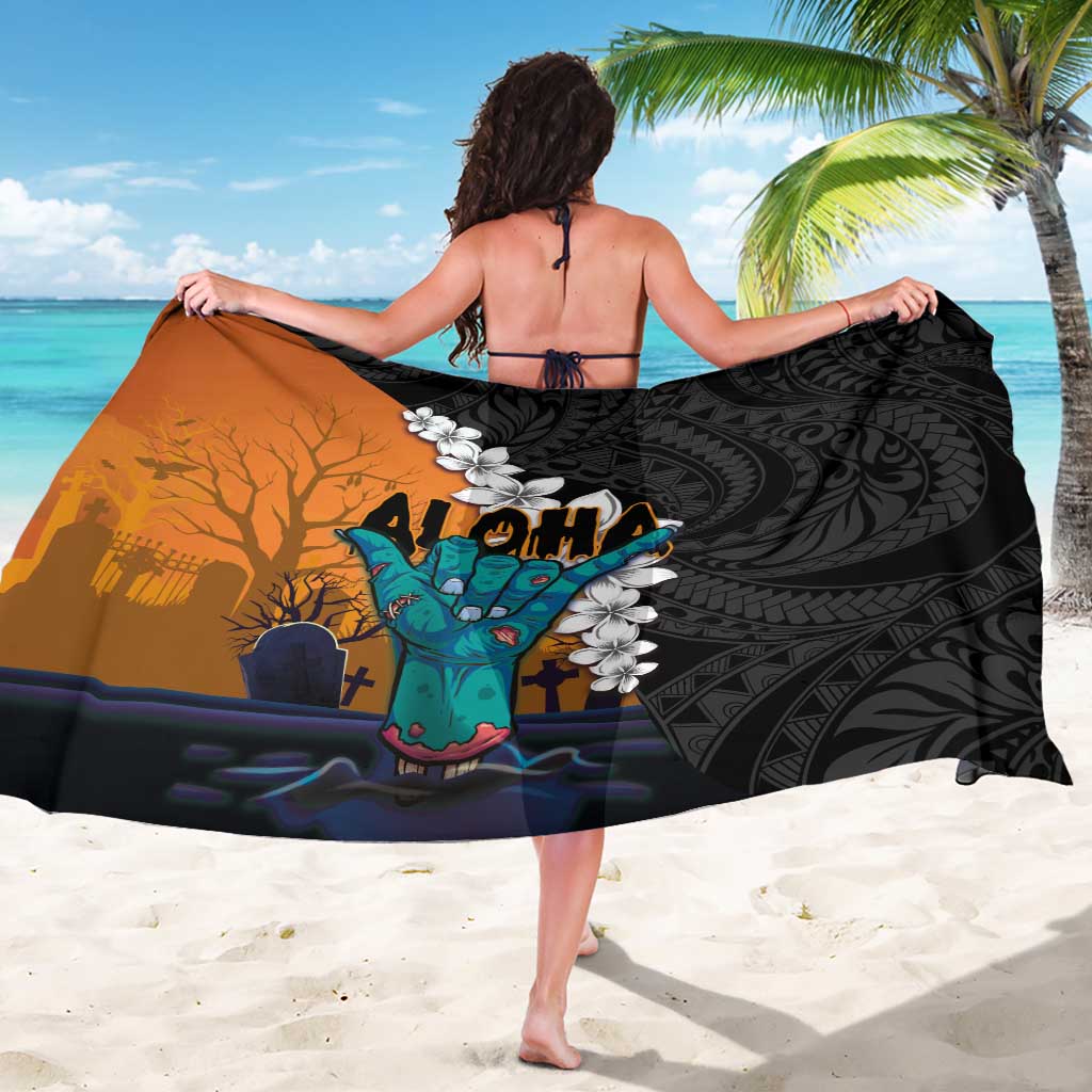 Hawaiian Halloween Sarong Horror Shaka Hand with Plumeria and Polynesian Tattoo Autumn Color LT03 - Polynesian Pride
