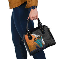 Hawaiian Halloween Shoulder Handbag Horror Shaka Hand with Plumeria and Polynesian Tattoo Autumn Color LT03 - Polynesian Pride