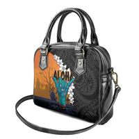 Hawaiian Halloween Shoulder Handbag Horror Shaka Hand with Plumeria and Polynesian Tattoo Autumn Color LT03 - Polynesian Pride