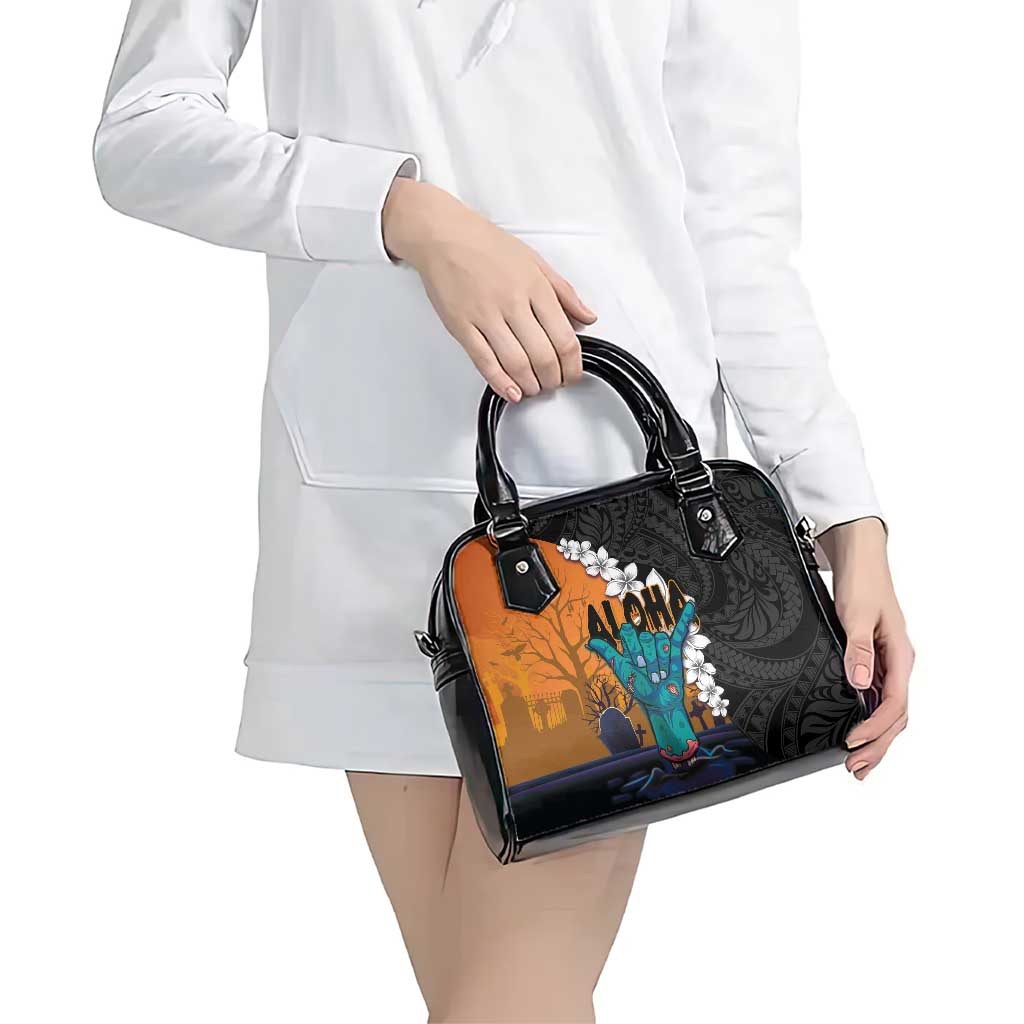 Hawaiian Halloween Shoulder Handbag Horror Shaka Hand with Plumeria and Polynesian Tattoo Autumn Color LT03 - Polynesian Pride