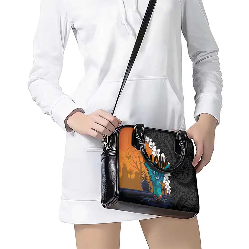 Hawaiian Halloween Shoulder Handbag Horror Shaka Hand with Plumeria and Polynesian Tattoo Autumn Color LT03 - Polynesian Pride