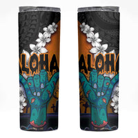 Hawaiian Halloween Skinny Tumbler Horror Shaka Hand with Plumeria and Polynesian Tattoo Autumn Color LT03 Orange - Polynesian Pride