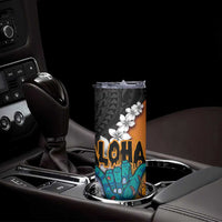 Hawaiian Halloween Skinny Tumbler Horror Shaka Hand with Plumeria and Polynesian Tattoo Autumn Color LT03 - Polynesian Pride