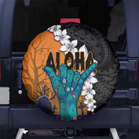Hawaiian Halloween Spare Tire Cover Horror Shaka Hand with Plumeria and Polynesian Tattoo Autumn Color LT03 - Polynesian Pride