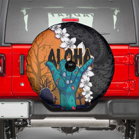 Hawaiian Halloween Spare Tire Cover Horror Shaka Hand with Plumeria and Polynesian Tattoo Autumn Color LT03 - Polynesian Pride