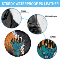 Hawaiian Halloween Spare Tire Cover Horror Shaka Hand with Plumeria and Polynesian Tattoo Autumn Color LT03 - Polynesian Pride