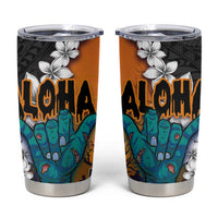 Hawaiian Halloween Tumbler Cup Horror Shaka Hand with Plumeria and Polynesian Tattoo Autumn Color LT03 Orange - Polynesian Pride